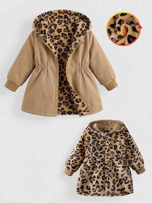 Playful Pals 2 Packs Reversible Baby Girl Autumn/Winter All-Match Versatile Casual Thick Fuzzy Waist-Cinched Long Coat Warm Jacket
