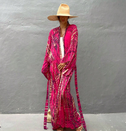 Plus Size Boho Chic Kimono Cover Up- Lightweight & Flowy Tie Dye Beachwear- Stylish Open Front For Women