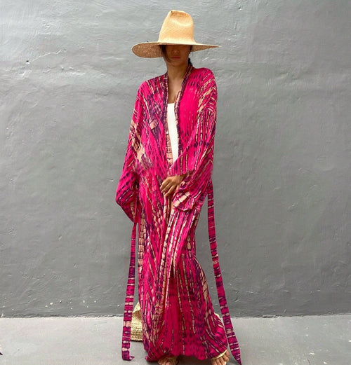 Plus Size Boho Chic Kimono Cover Up- Lightweight & Flowy Tie Dye Beachwear- Stylish Open Front For Women