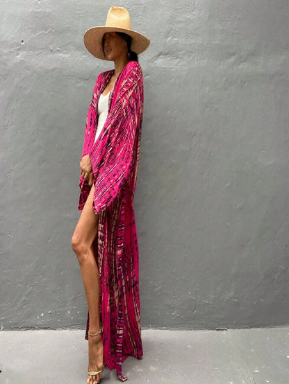 Plus Size Boho Chic Kimono Cover Up- Lightweight & Flowy Tie Dye Beachwear- Stylish Open Front For Women