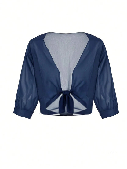 Plus Size Chiffon Tie Front Shirt Cover Up, Lightweight Casual Top For Summer Vacation