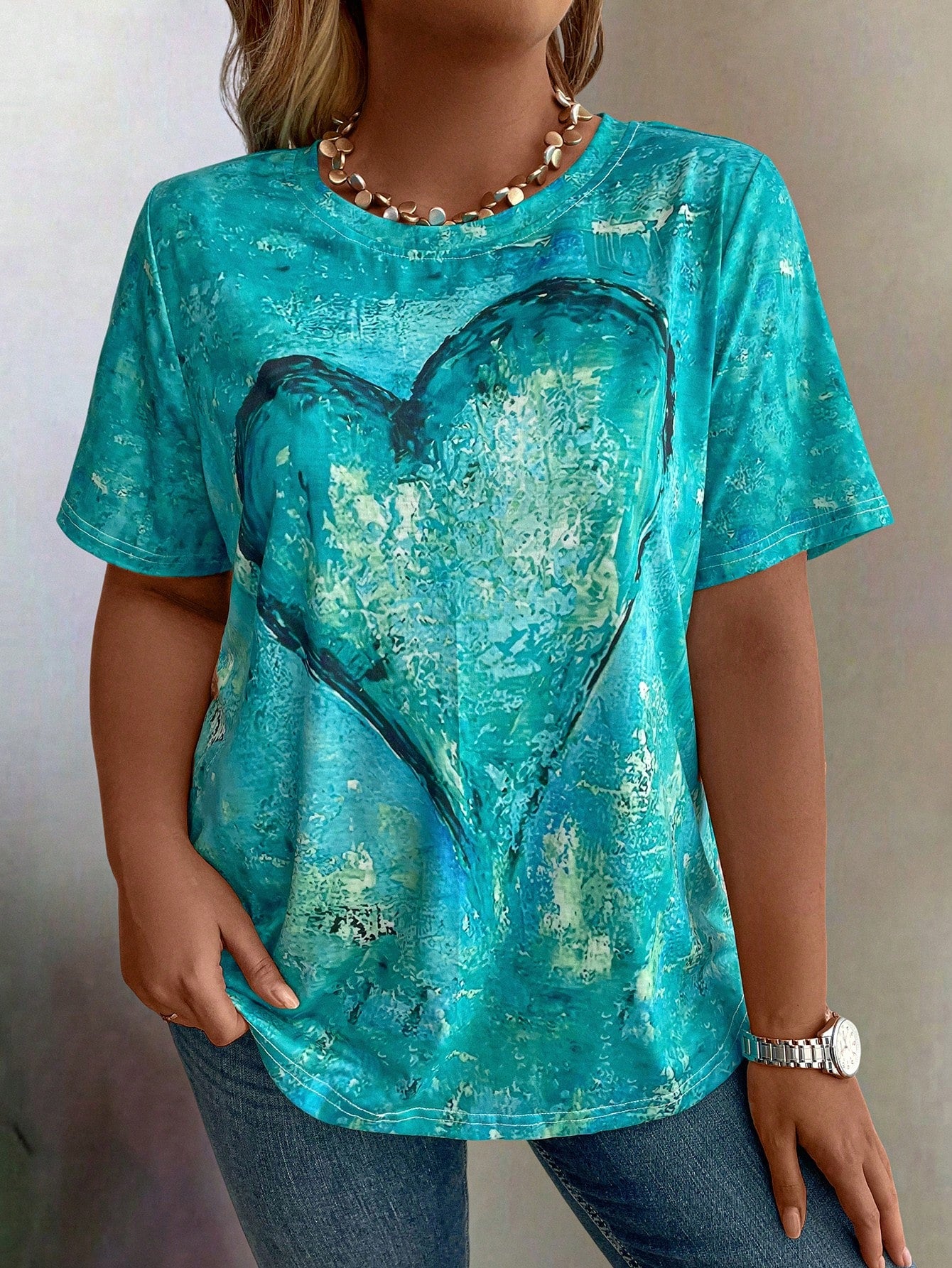 Plus Size Graphic Printed Short Sleeve T-Shirt Tee, Women Summer Top
