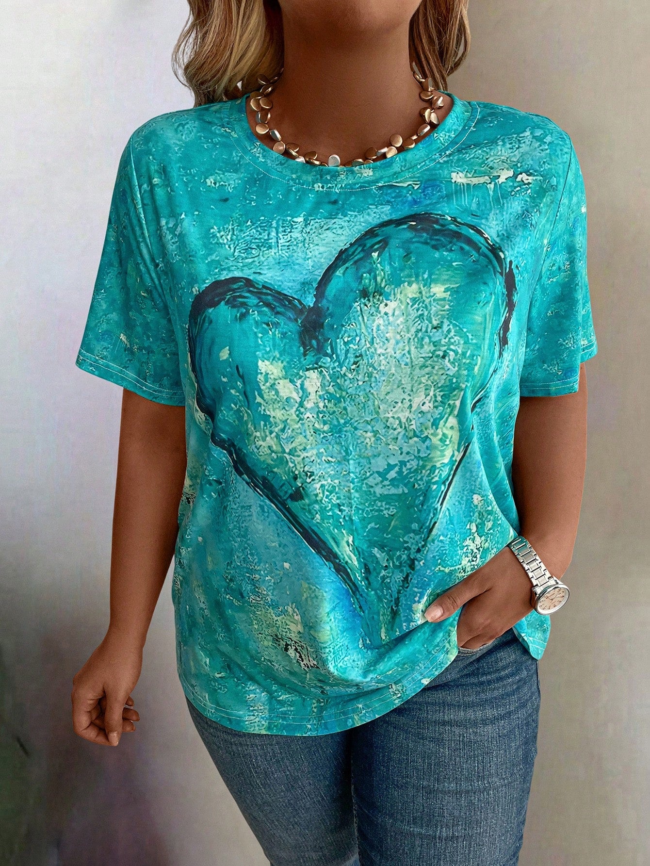 Plus Size Graphic Printed Short Sleeve T-Shirt Tee, Women Summer Top