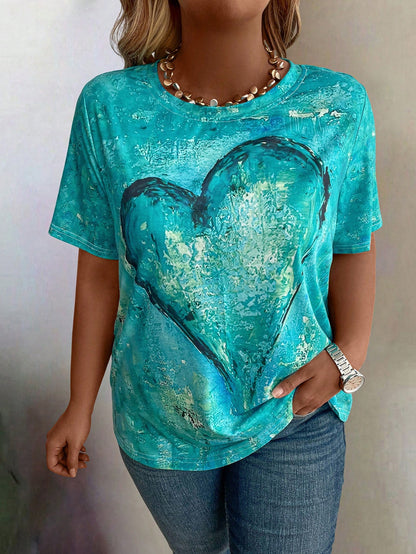 Plus Size Graphic Printed Short Sleeve T-Shirt Tee, Women Summer Top