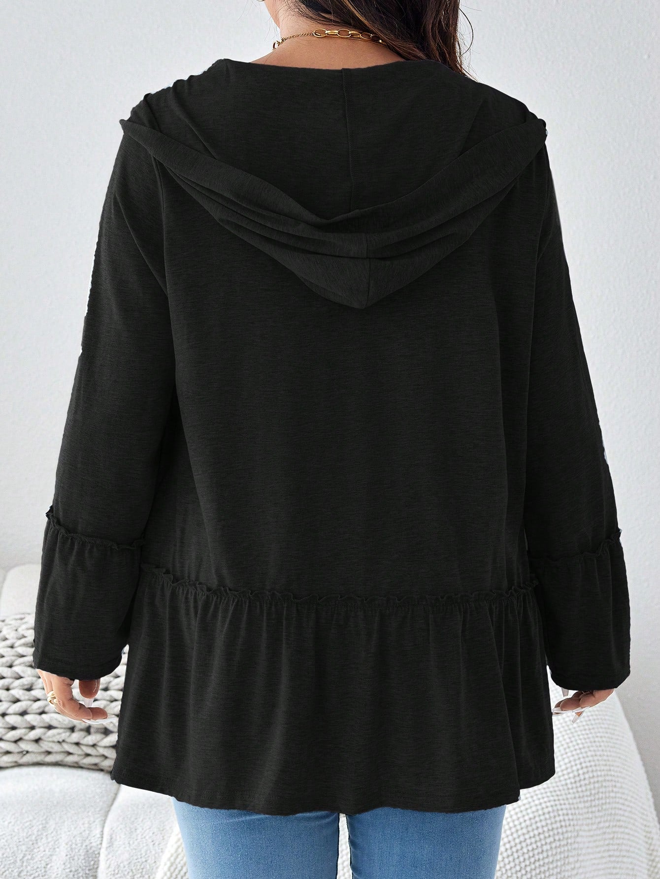 Plus Size Solid Color Hooded Zipper Casual Daily Long Sleeve Coat With Pockets Holiday