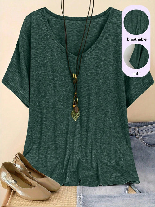 Plus Size V-Neck Short Sleeve Simple Casual Top