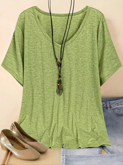 Plus Size V-Neck Short Sleeve Simple Casual Top