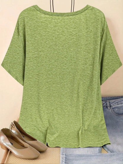 Plus Size V-Neck Short Sleeve Simple Casual Top