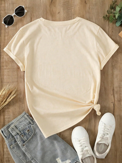 Plus Size Women Clothes, Turquoise Western Steer Skull & Geometric Line Print, 220g 100% Cotton Casual Printed T-Shirt