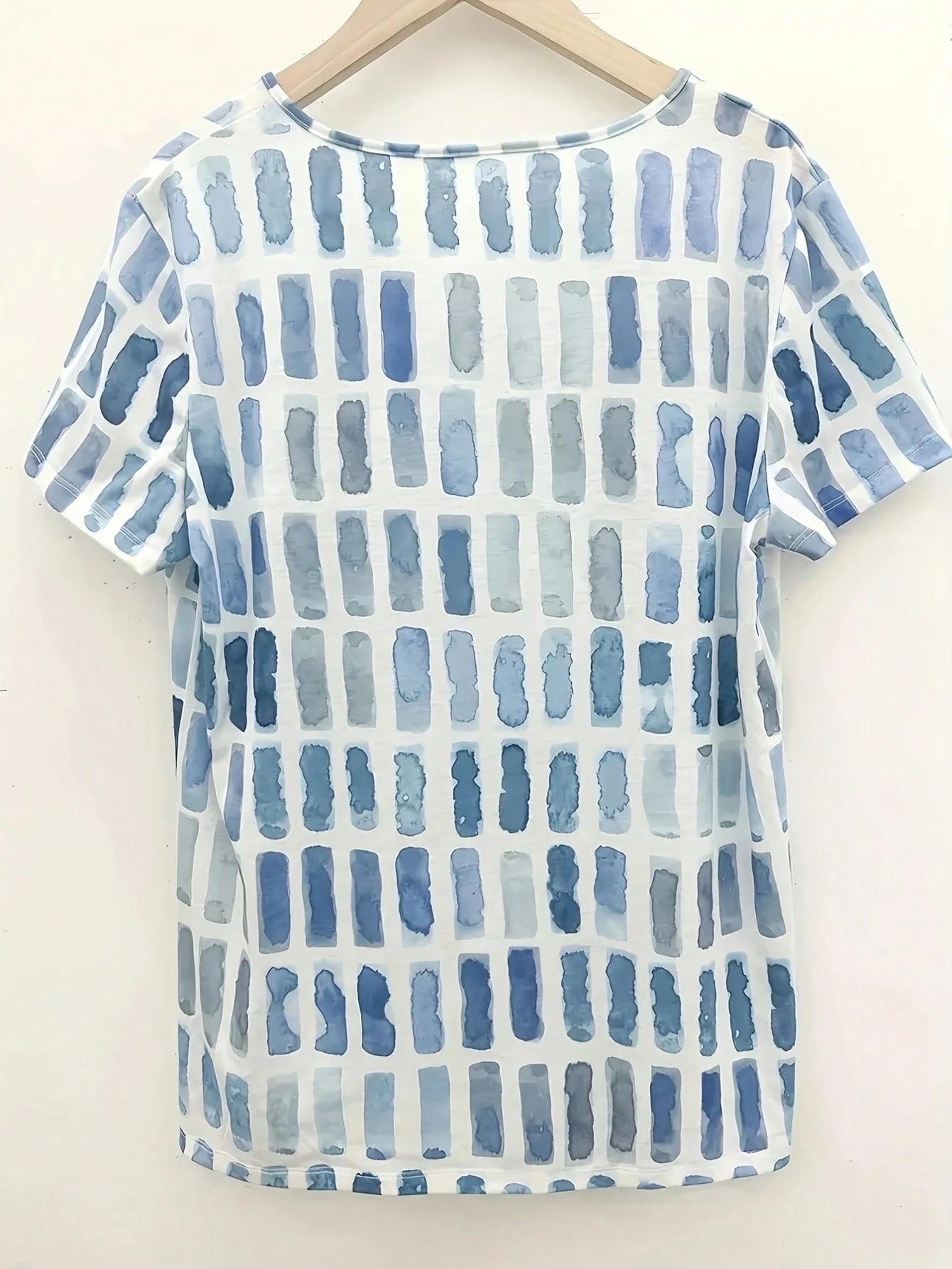 Plus Size Women's Colorblock Print V-Neck T-Shirt, Summer Casual