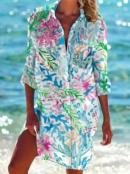 Plus Size Women's Tropical Print Beach Cover-Up Vacation Summer