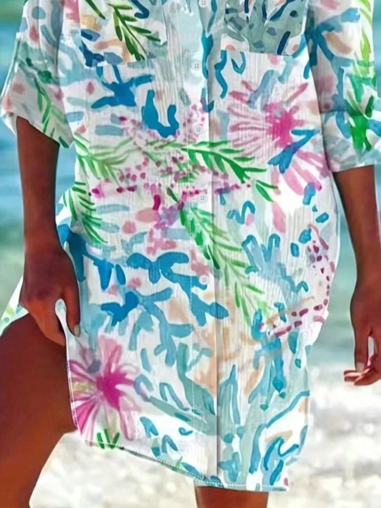 Plus Size Women's Tropical Print Beach Cover-Up Vacation Summer