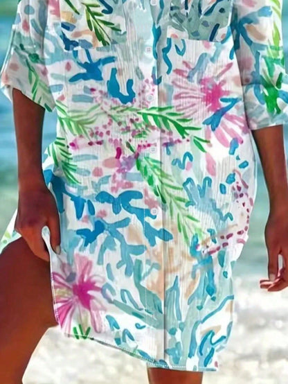 Plus Size Women's Tropical Print Beach Cover-Up Vacation Summer
