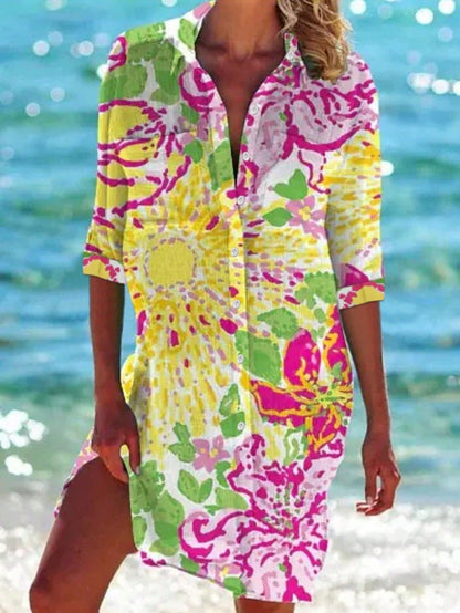 Plus Size Women's Tropical Print Beach Cover-Up Vacation Summer