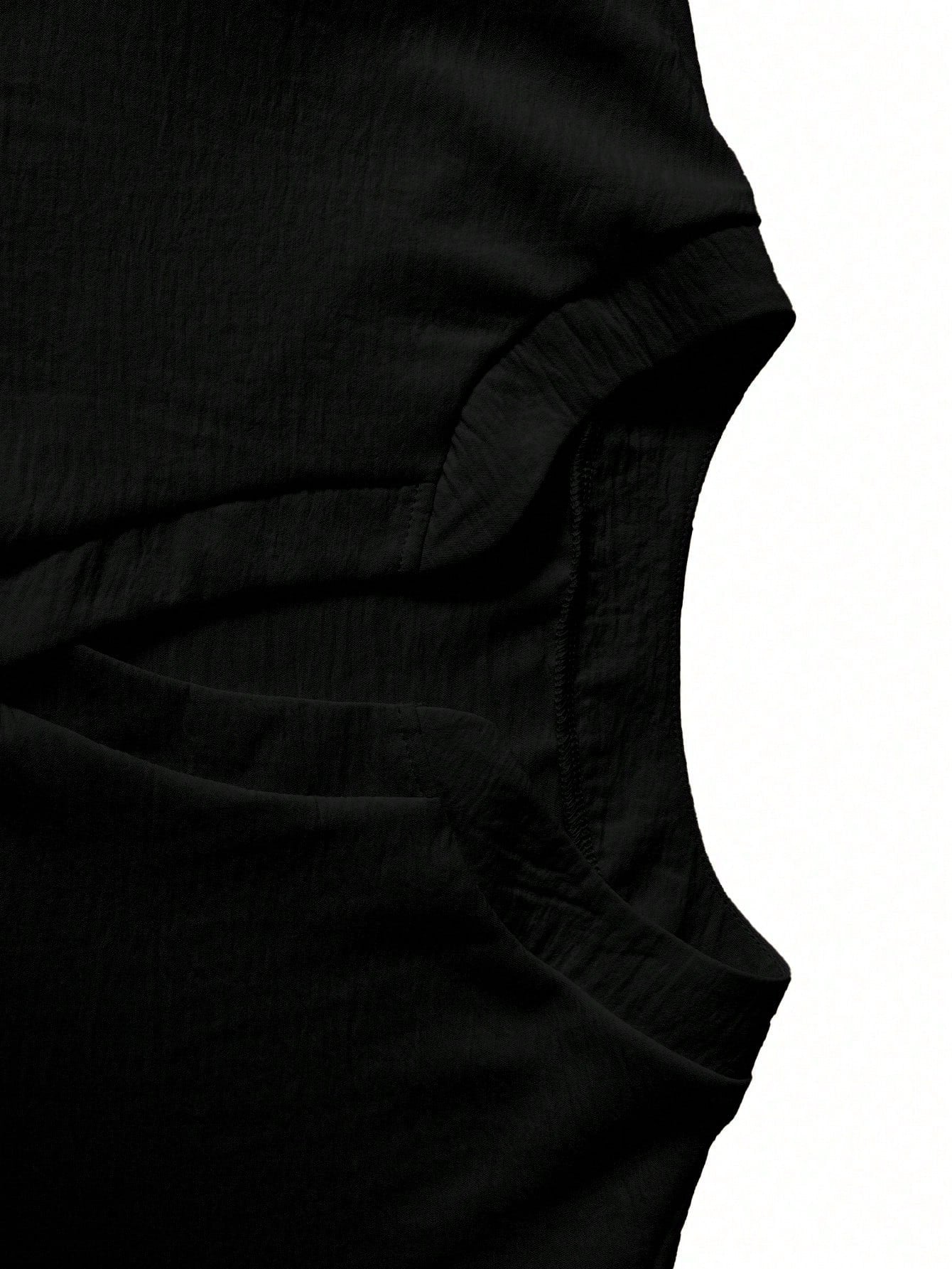Plus Size Women V-Neck Ruffle Sleeve Solid Color Blouse Spring Black