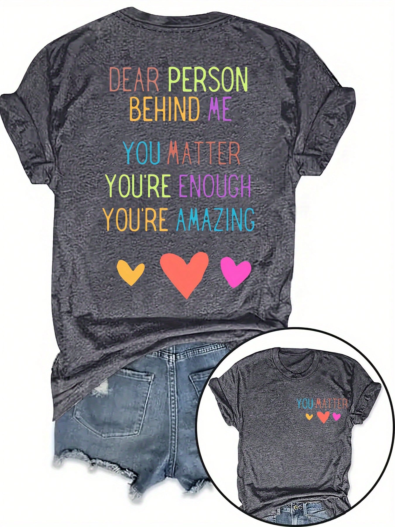 Plus Size, Plus Size Oversized Short Sleeve T-Shirt- Cute Love Heart & Letter O Print Round Neck Blouse- Casual Loose Fit T-Shirts For- Wear (Machine Washable)- Plus Size Comfortable Everyday Top