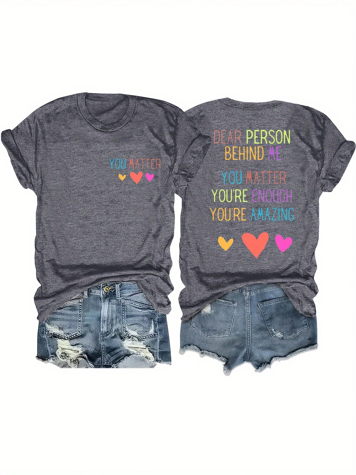 Plus Size, Plus Size Oversized Short Sleeve T-Shirt- Cute Love Heart & Letter O Print Round Neck Blouse- Casual Loose Fit T-Shirts For- Wear (Machine Washable)- Plus Size Comfortable Everyday Top