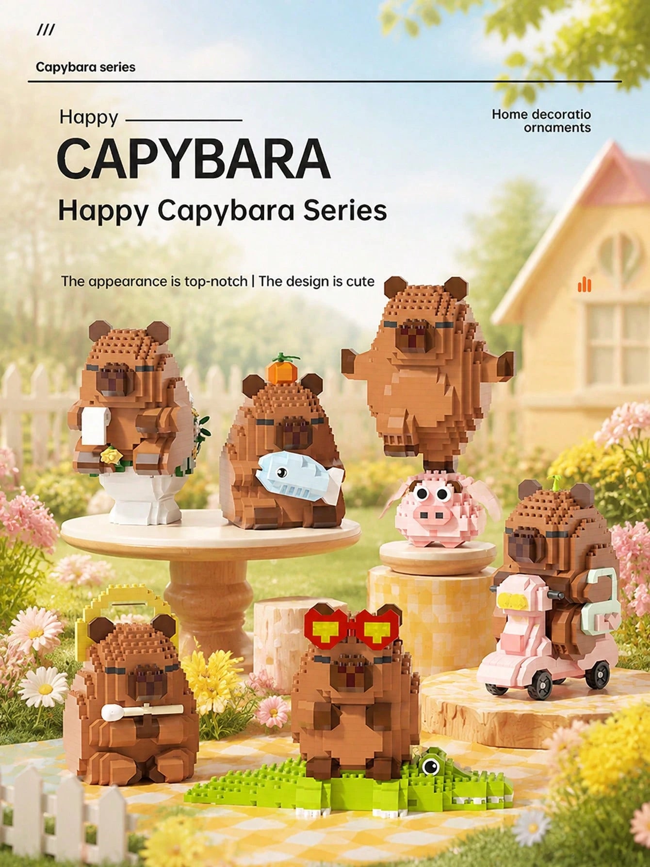 POKOJA LAND 400+Pcs Cute Capybara Adult Building Blocks DIY Assembly Doll, Stress & Pressure Relief Desktop Ornament, Home Office Collection Decor, Ideal Birthday Father's Day Wedding Graduation Holid