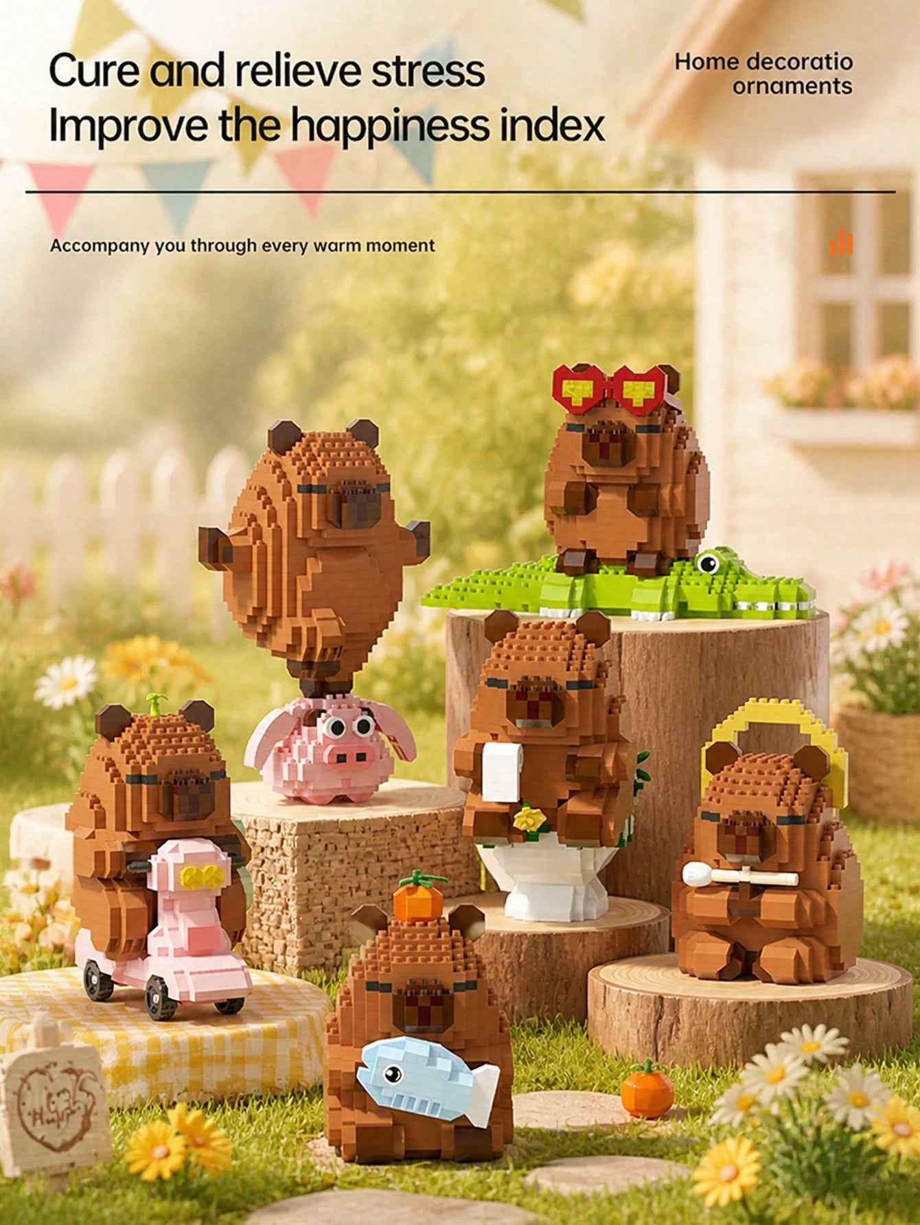 POKOJA LAND 400+Pcs Cute Capybara Adult Building Blocks DIY Assembly Doll, Stress & Pressure Relief Desktop Ornament, Home Office Collection Decor, Ideal Birthday Father's Day Wedding Graduation Holid