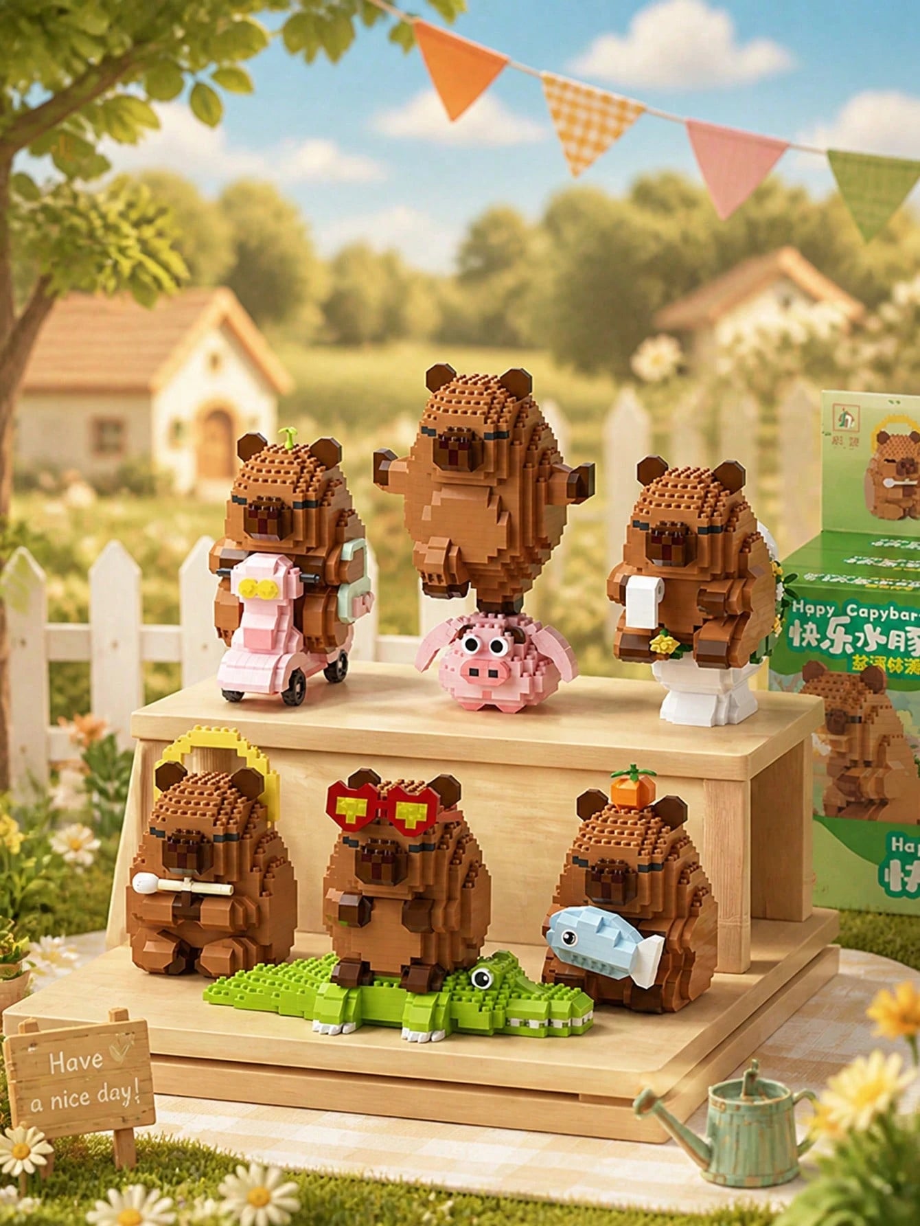 POKOJA LAND 400+Pcs Cute Capybara Adult Building Blocks DIY Assembly Doll, Stress & Pressure Relief Desktop Ornament, Home Office Collection Decor, Ideal Birthday Father's Day Wedding Graduation Holid