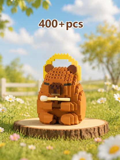 POKOJA LAND 400+Pcs Cute Capybara Adult Building Blocks DIY Assembly Doll, Stress & Pressure Relief Desktop Ornament, Home Office Collection Decor, Ideal Birthday Father's Day Wedding Graduation Holid