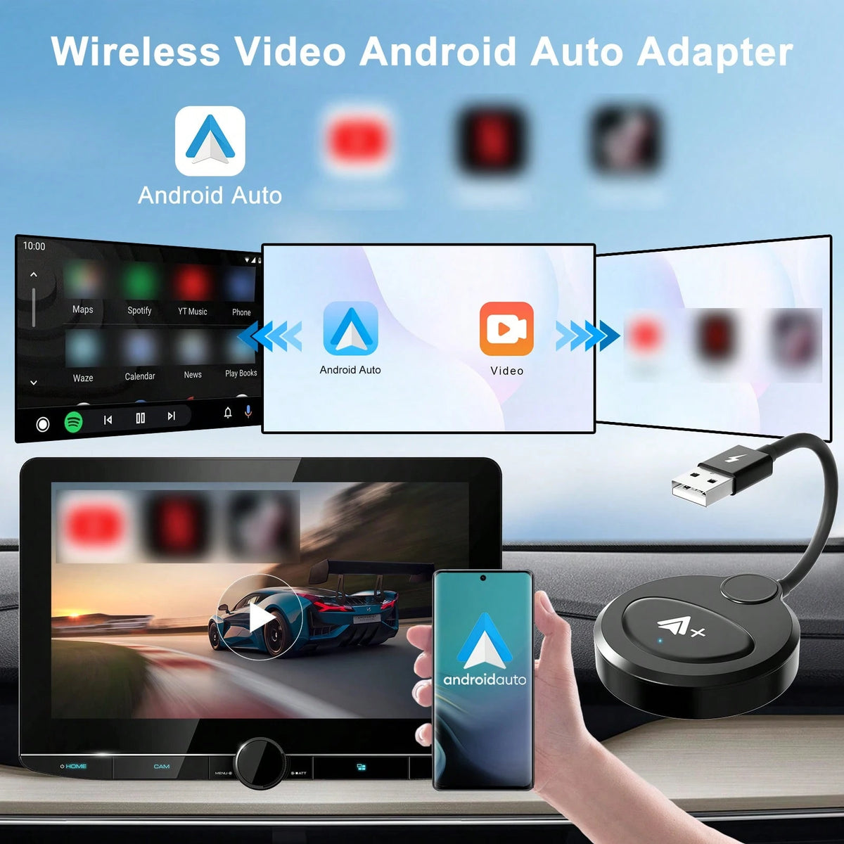 Portable Android Car Wireless Car Adapter, Wired To Wireless Car Connection Car Adapter, Plug And Play Compatible With Android Phones
