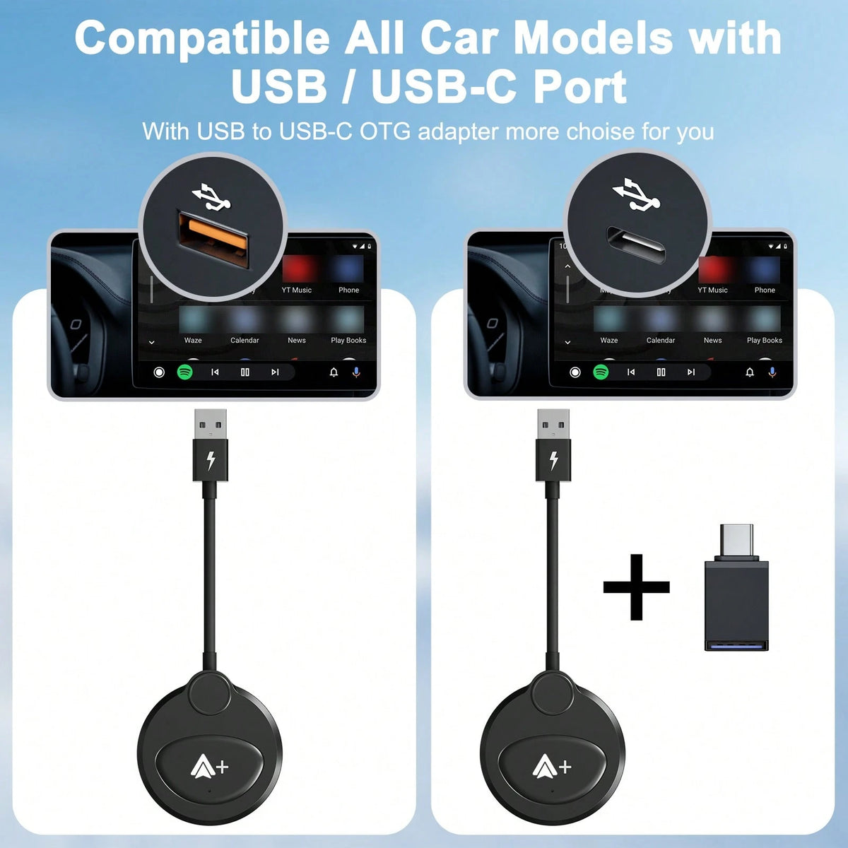 Portable Android Car Wireless Car Adapter, Wired To Wireless Car Connection Car Adapter, Plug And Play Compatible With Android Phones