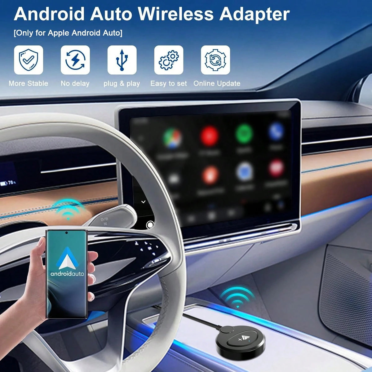 Portable Android Car Wireless Car Adapter, Wired To Wireless Car Connection Car Adapter, Plug And Play Compatible With Android Phones