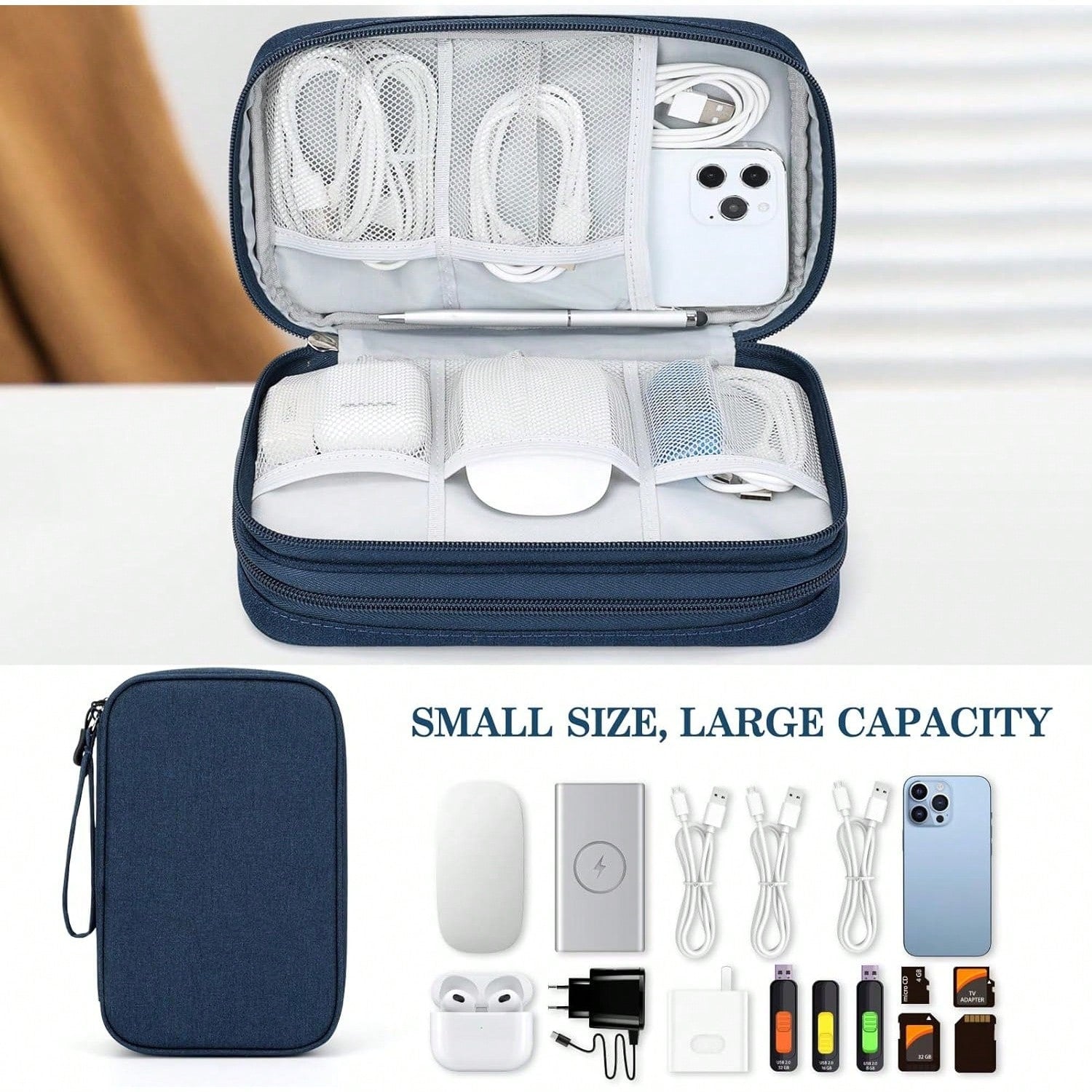 Portable Cord Organizer For Purse Small Canvas Travel Case For Chargers Cables Earphones Cute Shockproof Storage Pouch Back To School Gift Travel Essentials