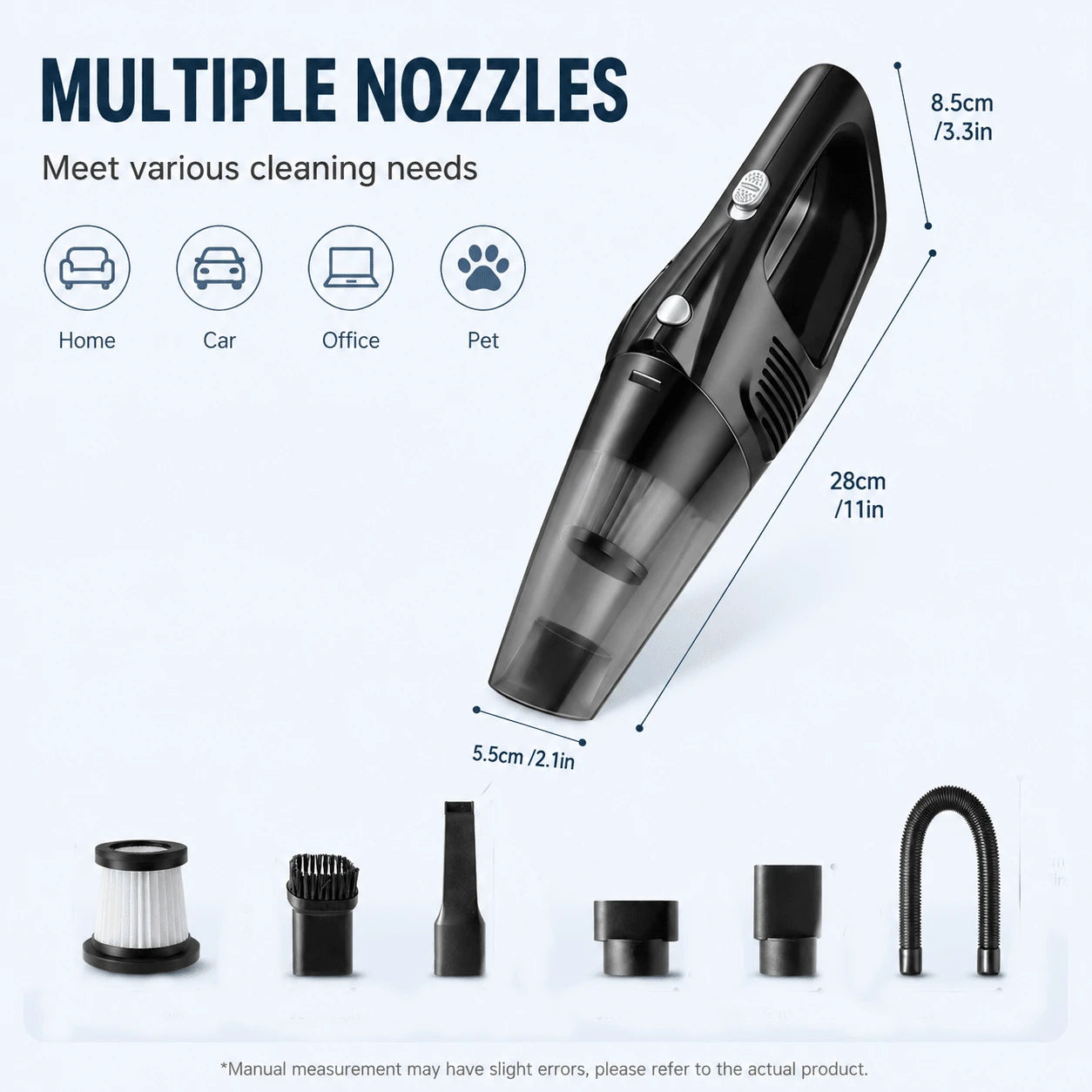 Portable Cordless Car Vacuum Cleaner: 7kPa Strong Suction, Low Noise, Multiple Attachments; Suitable For Home, Car, And Pet Hair Cleaning.
