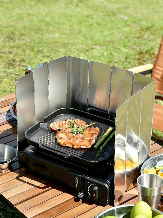Portable Folding Windproof Sunshade For Outdoor Cooking, Lightweight And Metal Sun Visor With Adjustable Angle. Portable Design Suitable For Camping, Hiking, Picnics- A Must-Have For Grills, Stoves A