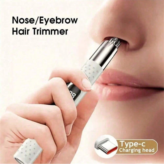 Portable Nose/Ear Hair Trimmer, Type-C Charging, LED Light, Stainless Steel Blade, Detachable, Compact, Long Battery Life (150mAh), Unisex, Minimalist Design