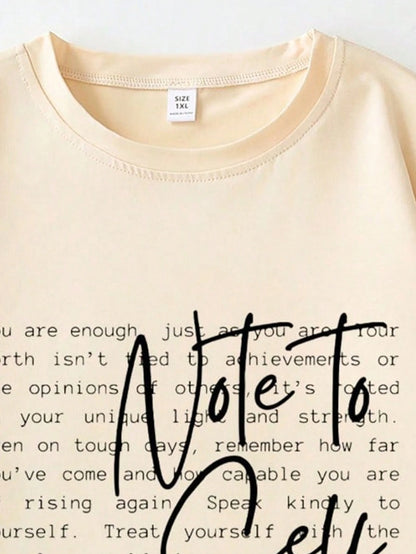 Positive Motivational Slogan Print Plus Size Women Crew Neck T-Shirt Casual Summer