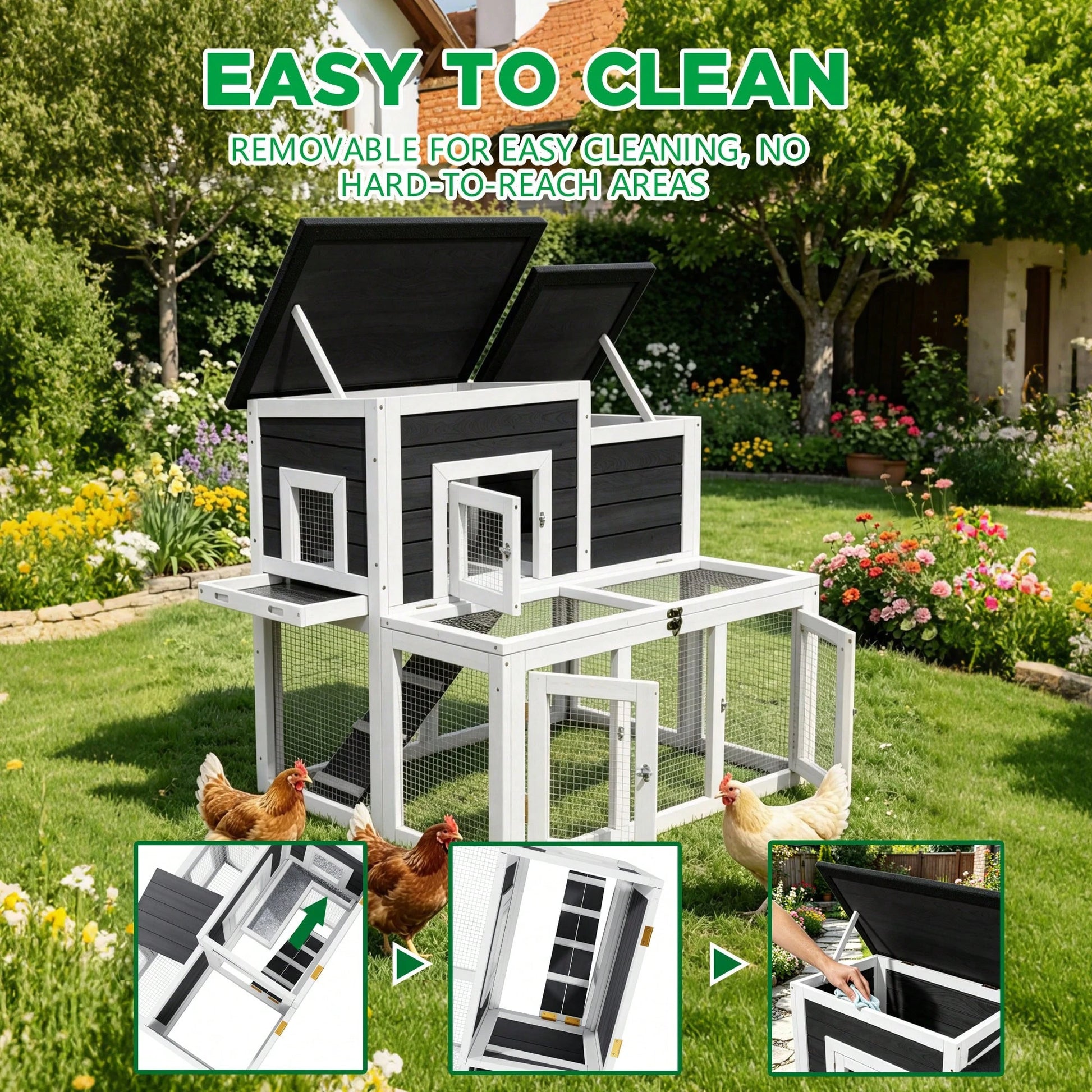 Predator Protection Wooden With 2-Tier, Easy To Clean, All-Weather For Outdoor Yard