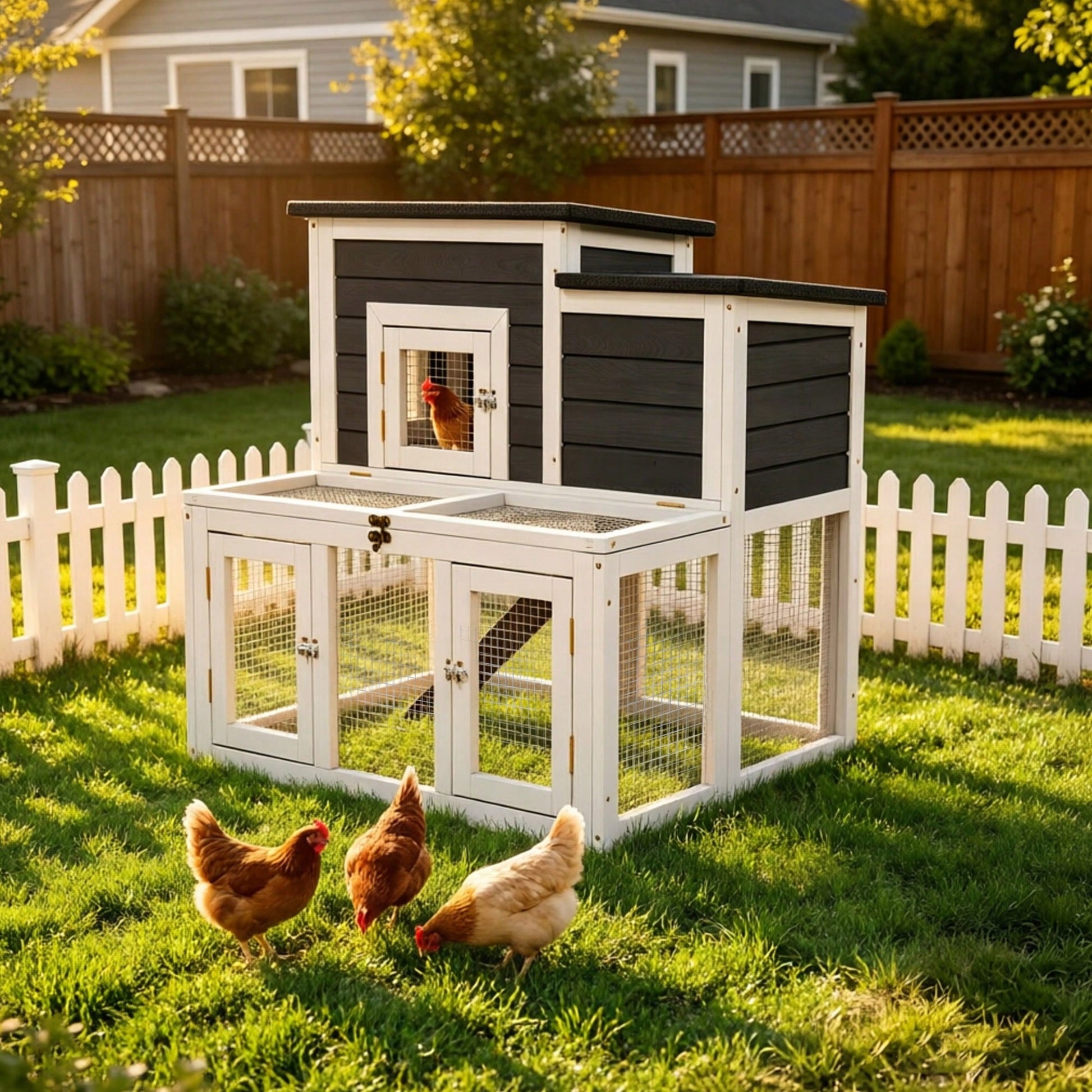 Predator Protection Wooden With 2-Tier, Easy To Clean, All-Weather For Outdoor Yard