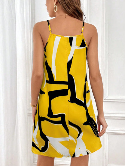 Privé Women's Loose Casual Graphic Print Short Strap Dress