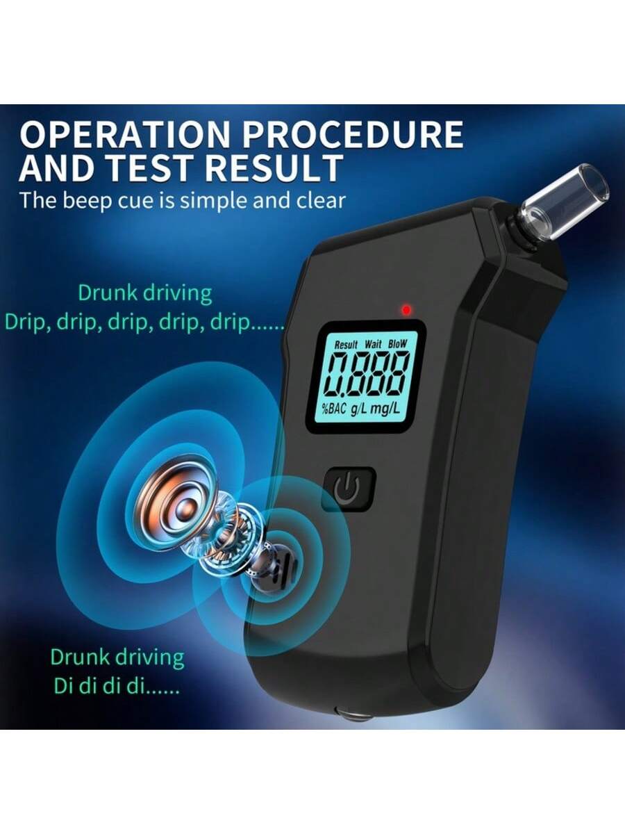 Professional High-Precision Portable Breathalyzer With LCD Digital Display- Non-Rechargeable AAA Batteries, Black ABS Design, Suitable For Home Use, Home Alcohol Detector| Digital Display Device| D