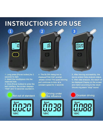 Professional High-Precision Portable Breathalyzer With LCD Digital Display- Non-Rechargeable AAA Batteries, Black ABS Design, Suitable For Home Use, Home Alcohol Detector| Digital Display Device| D