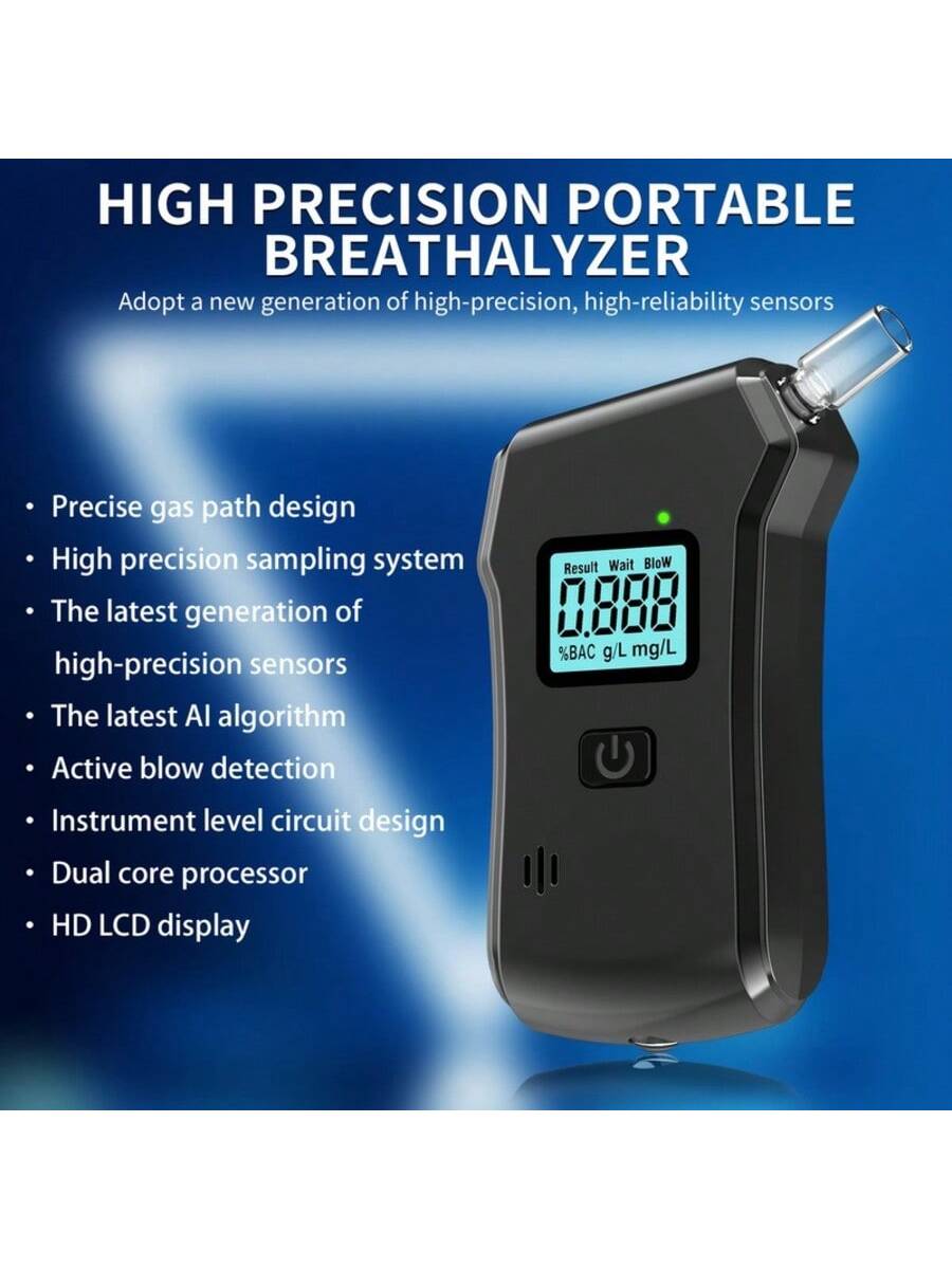 Professional High-Precision Portable Breathalyzer With LCD Digital Display- Non-Rechargeable AAA Batteries, Black ABS Design, Suitable For Home Use, Home Alcohol Detector| Digital Display Device| D
