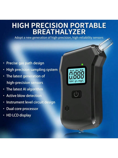 Professional High-Precision Portable Breathalyzer With LCD Digital Display- Non-Rechargeable AAA Batteries, Black ABS Design, Suitable For Home Use, Home Alcohol Detector| Digital Display Device| D