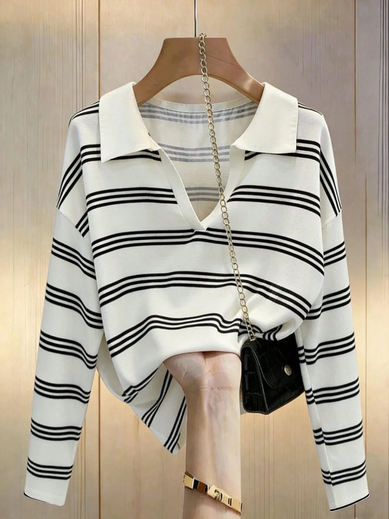 Qadelle Women's Casual Loose Batwing Striped T-Shirt, Autumn