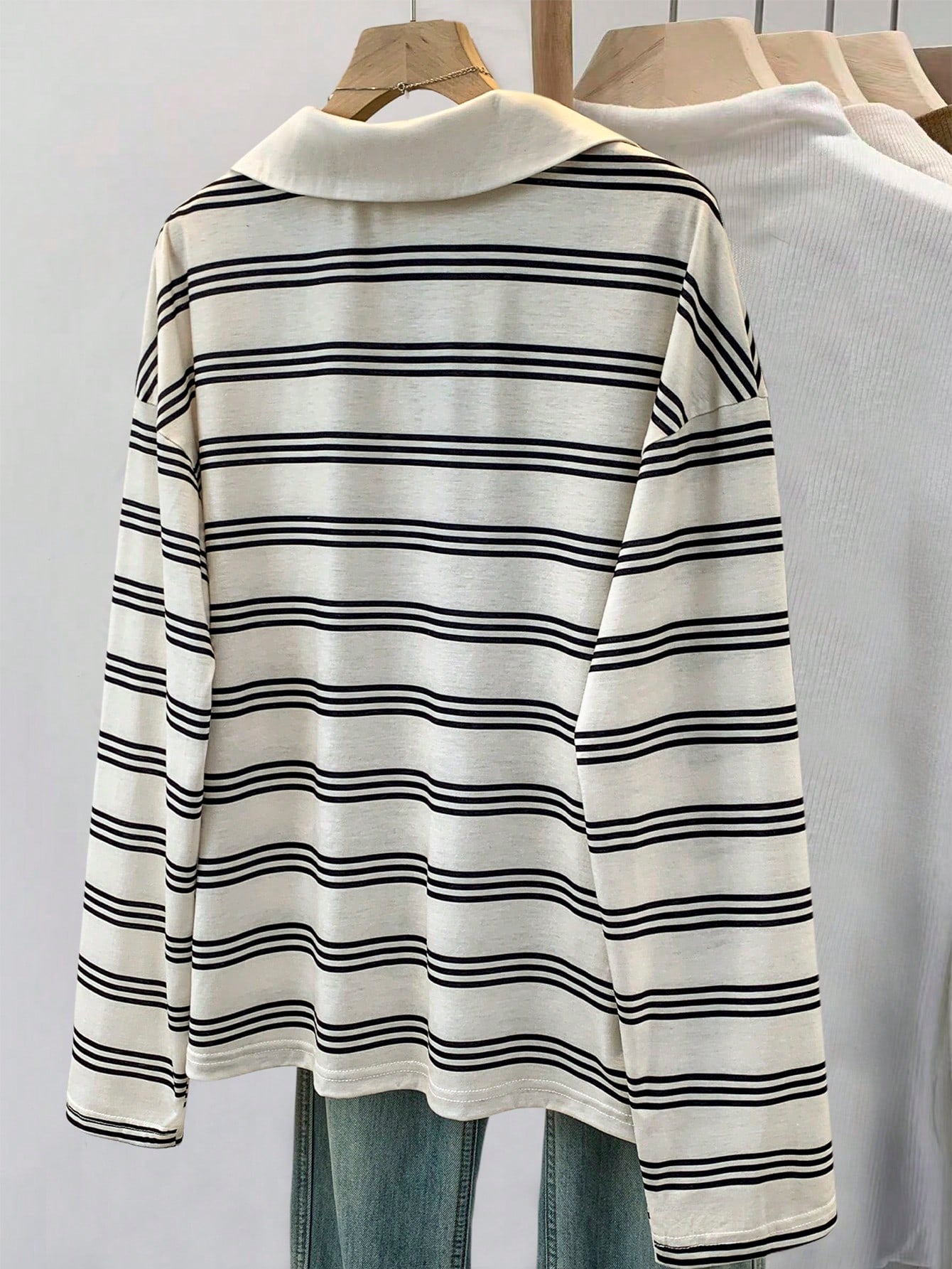 Qadelle Women's Casual Loose Batwing Striped T-Shirt, Autumn