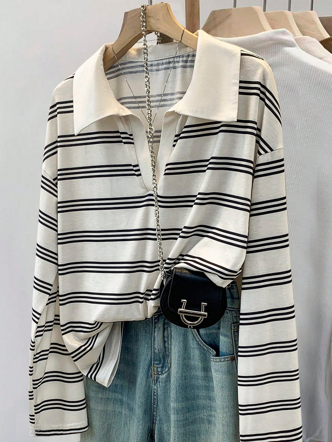 Qadelle Women's Casual Loose Batwing Striped T-Shirt, Autumn