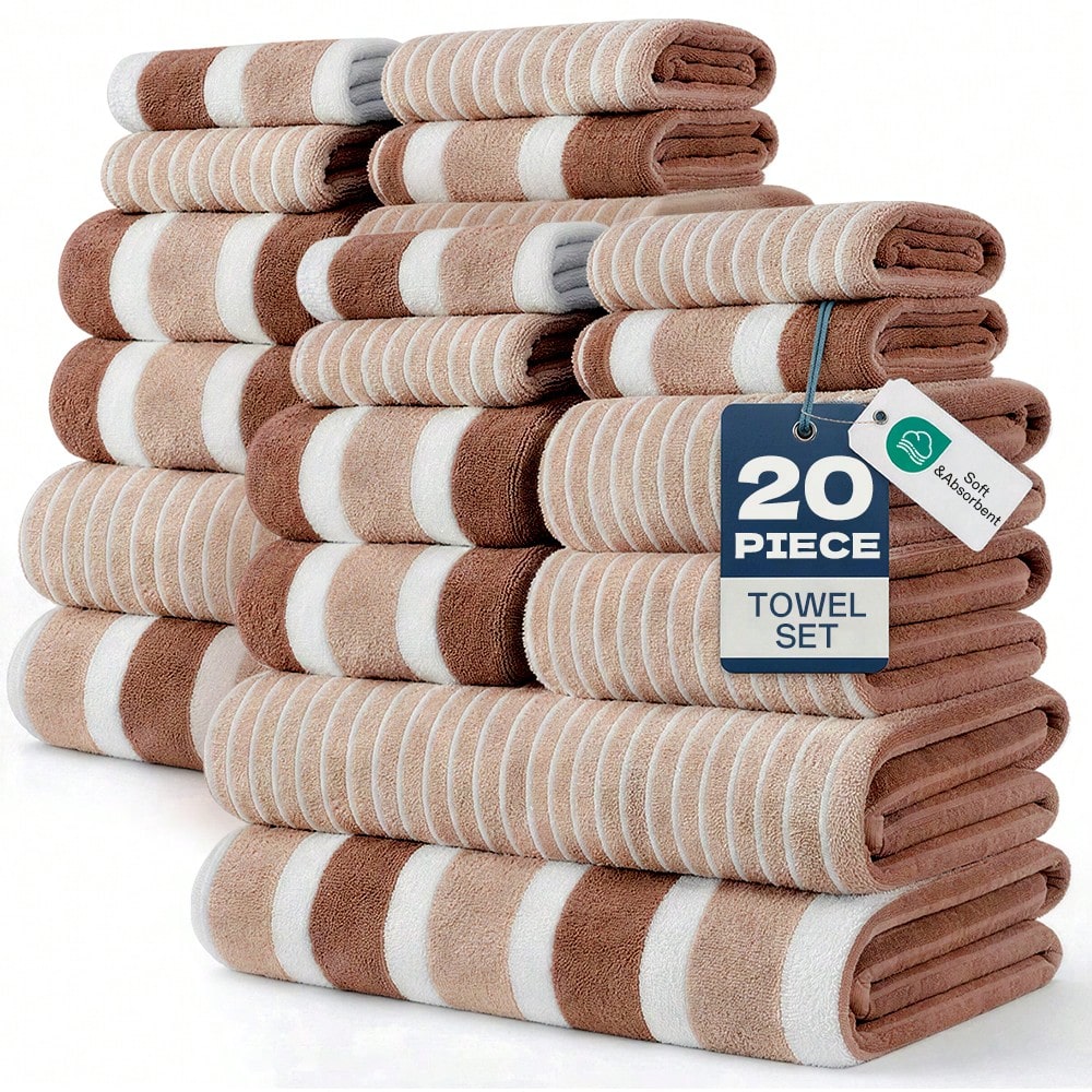 QUIRVIX 20pcs Soft & Absorbent Towel Set| Quick-Dry Towels For Bathroom, Sports & Beach| 280gsm,Includes 4 Bath Towels, 8 Hand Towels, 8 Washcloths| Lightweight & Skin-Friendly Essentials