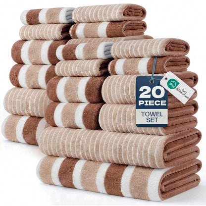 QUIRVIX 20pcs Soft & Absorbent Towel Set| Quick-Dry Towels For Bathroom, Sports & Beach| 280gsm,Includes 4 Bath Towels, 8 Hand Towels, 8 Washcloths| Lightweight & Skin-Friendly Essentials