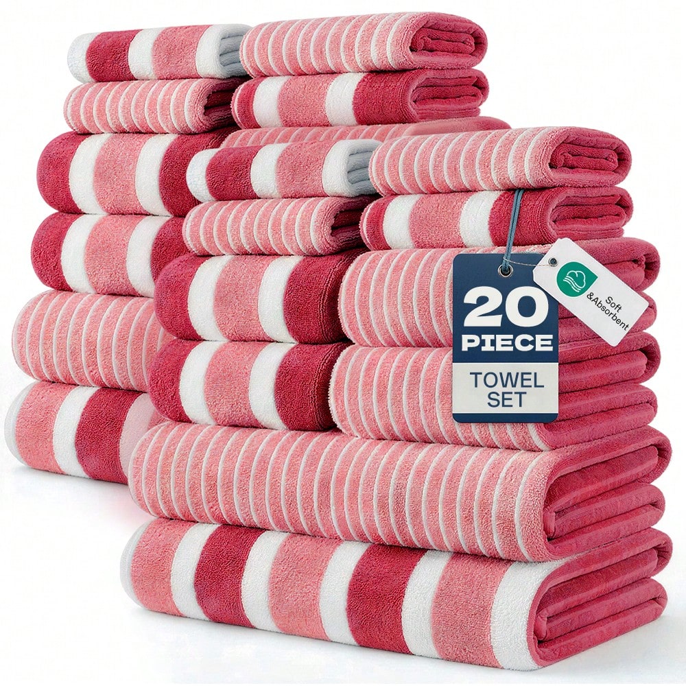 QUIRVIX 20pcs Soft & Absorbent Towel Set| Quick-Dry Towels For Bathroom, Sports & Beach| 280gsm,Includes 4 Bath Towels, 8 Hand Towels, 8 Washcloths| Lightweight & Skin-Friendly Essentials