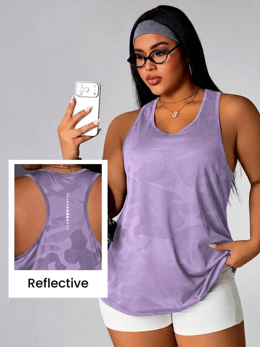 Rhythm Era Plus Size Women's Camouflage Print Casual Athletic Fitness Sports Tank Top Gym Purple Summer Gym