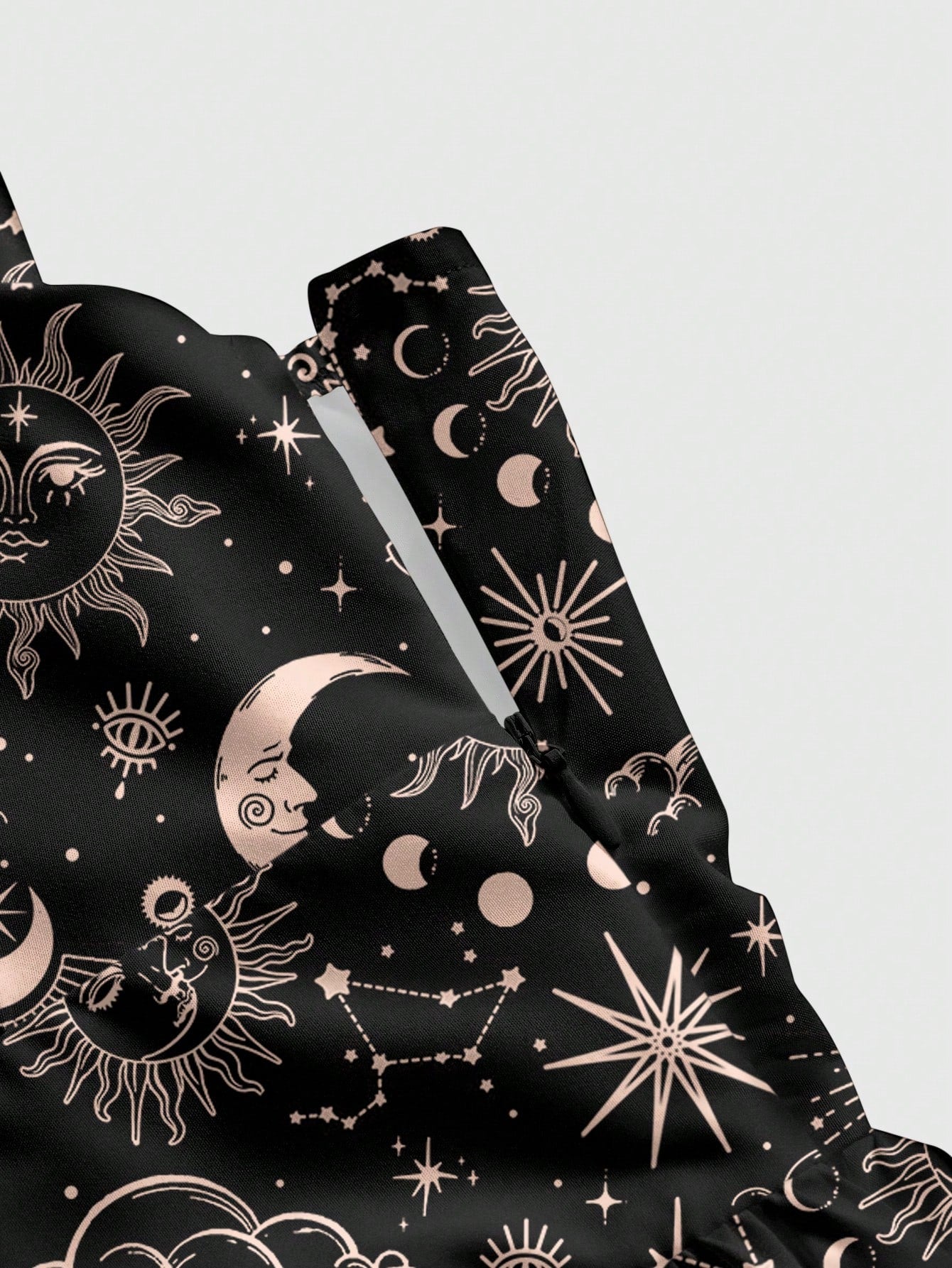 ROMWE Country Sun, Moon & Star Hippie Print Romantic Bohemian Style Spaghetti Strap Low-Cut Sexy Women Dress, Vacation