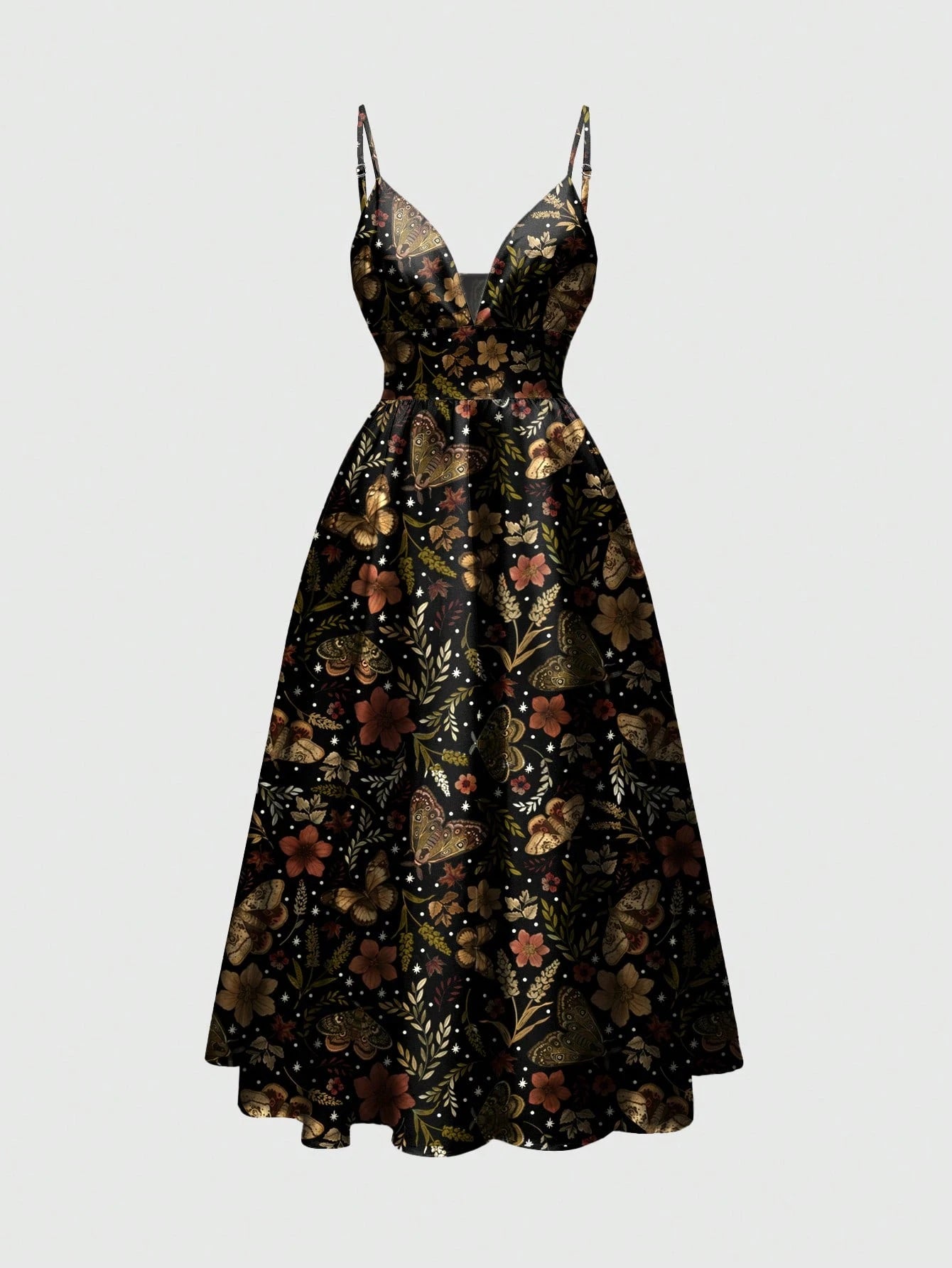 ROMWE Country Sun, Moon & Star Hippie Print Romantic Bohemian Style Spaghetti Strap Low-Cut Sexy Women Dress, Vacation