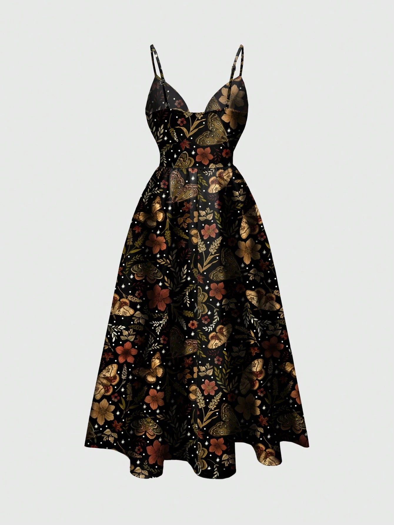 ROMWE Country Sun, Moon & Star Hippie Print Romantic Bohemian Style Spaghetti Strap Low-Cut Sexy Women Dress, Vacation